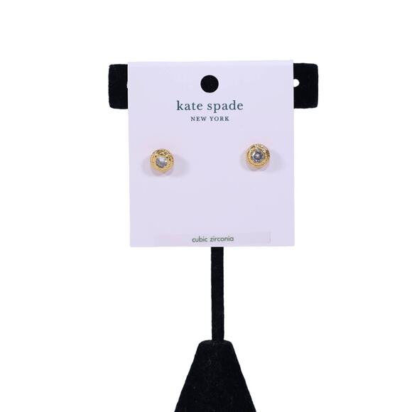 Kate Spade Bezel CZ Hammered Round Stud Earrings - Gold - NWT - Picture 3 of 3